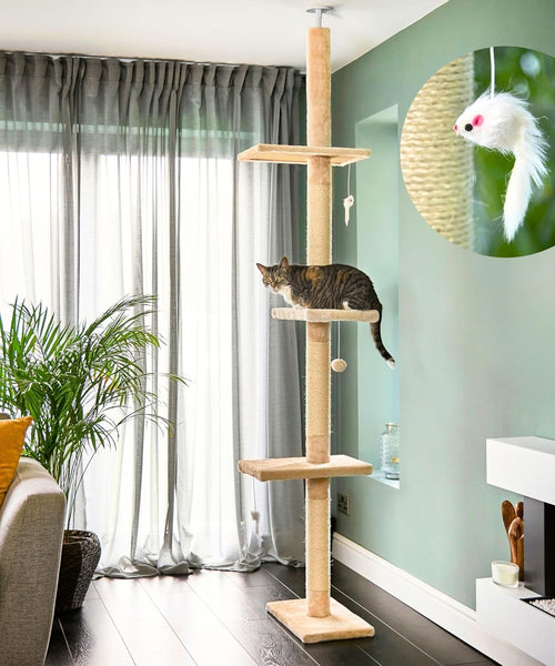 Floor to Ceiling Cat Tree Adjustable 236–278cm Tall Scratching Climbing Tower