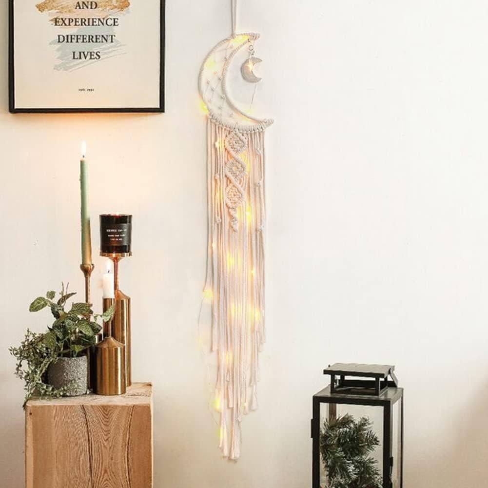 Boho Moon Macrame Wall Hanging 32” Cotton Cord + DIY Lights