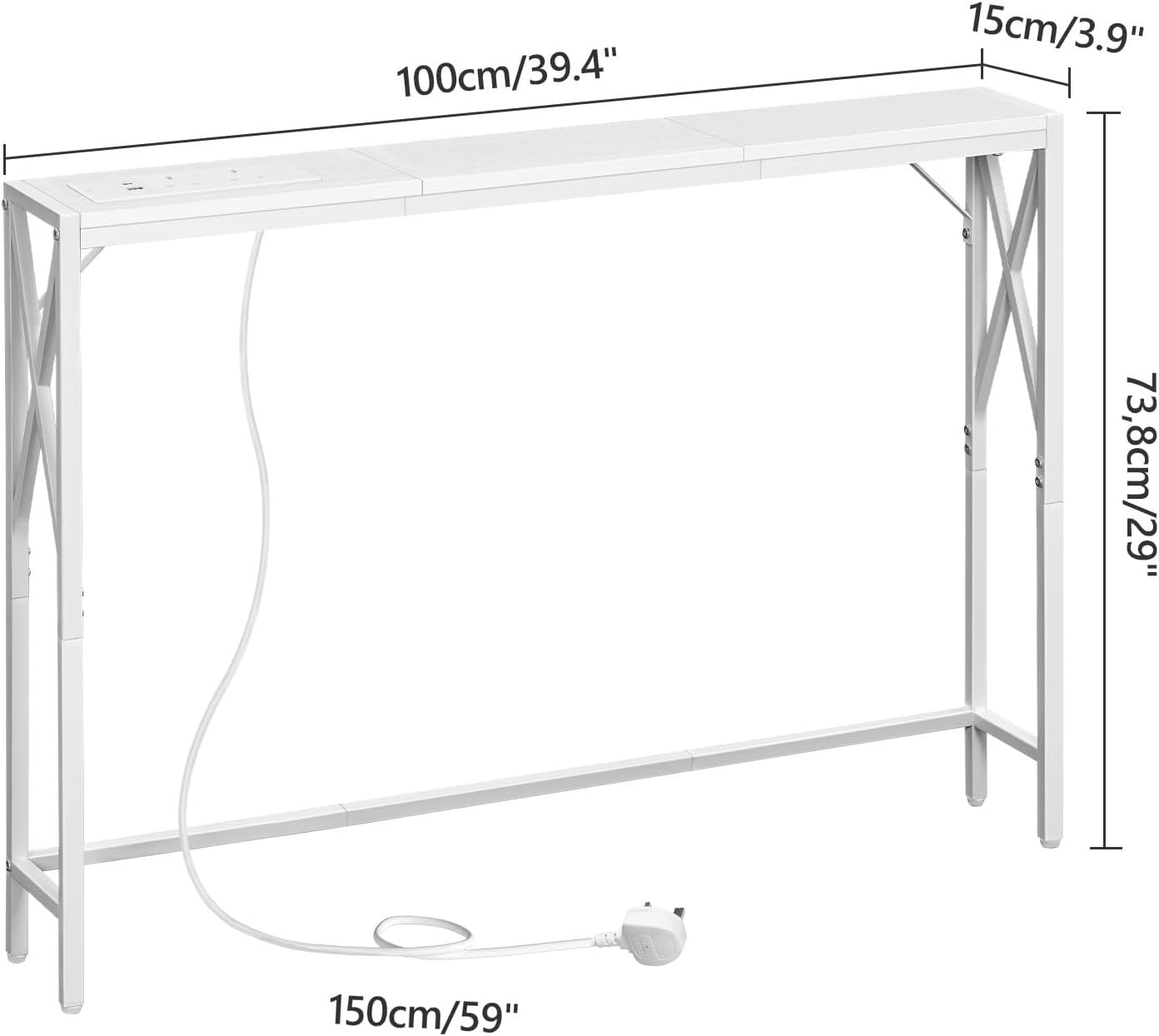 Sofa Console Table with Charging Ports USB Outlets – Slim 100cm Hallway Desk
