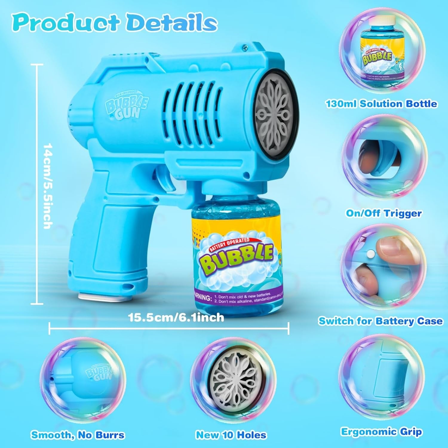 Bubble Gun Machine with Lights 10000 Bubbles Blue