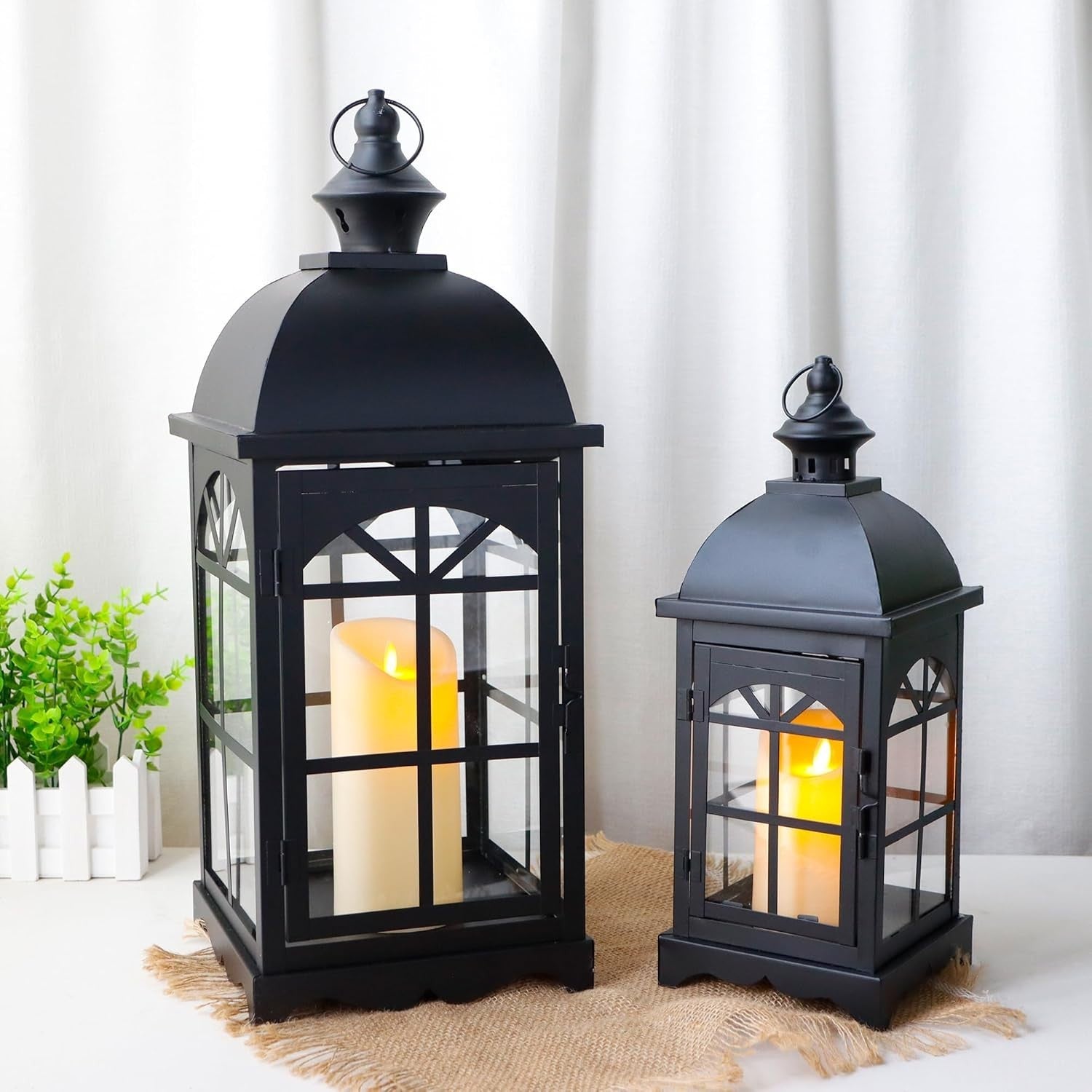 Set of 2 Black Vintage Hanging Candle Lanterns 51.5 cm