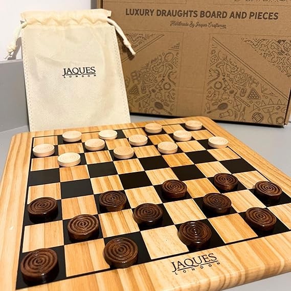12" Wooden Draughts Board Game | Classic Checkers Set for Kids & Adults | Luxury