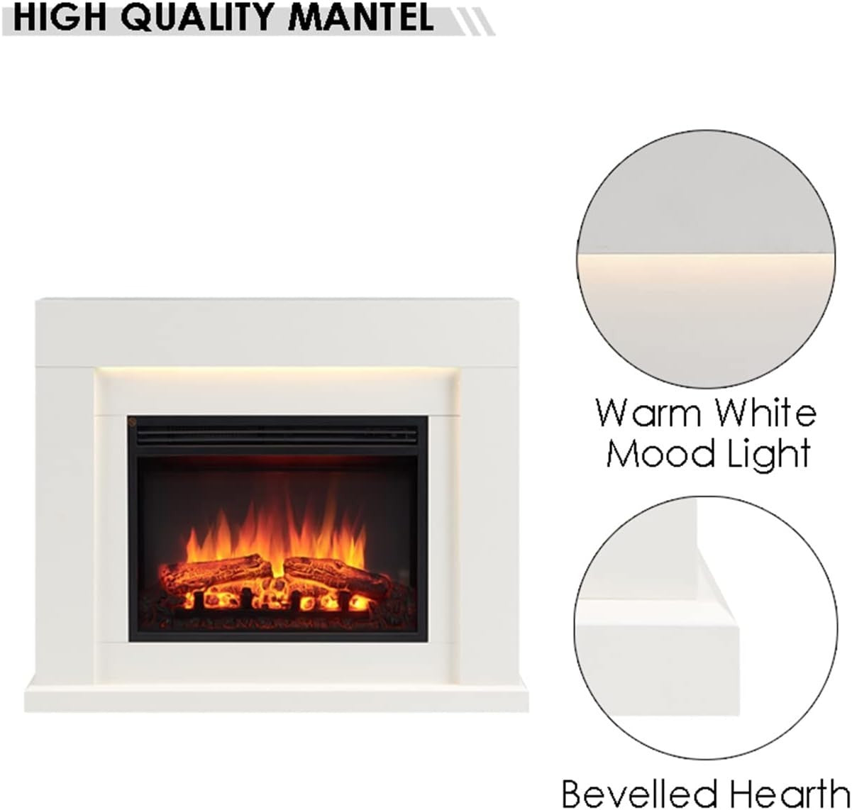 39" Electric Fireplace Heater with LED Flame, Remote, Warm Mood Lighting