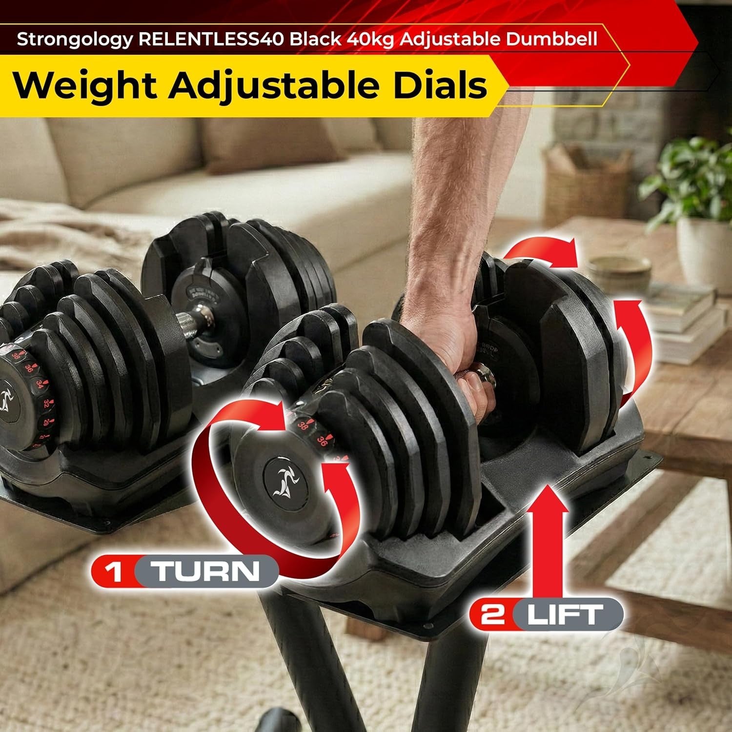 Smart Adjustable Dumbbell 5–40KG Quick Change Space Saving Home Gym Weight