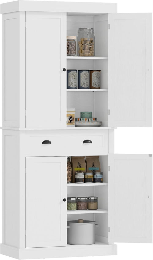White Tall Kitchen Cupboard 184cm Pantry Storage Cabinet Shelves Drawer