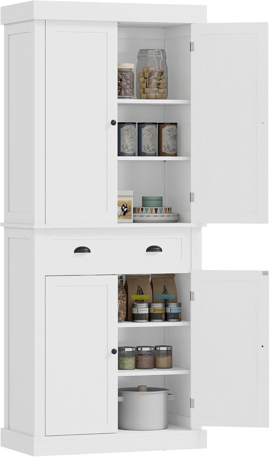 White Tall Kitchen Cupboard 184cm Pantry Storage Cabinet Shelves Drawer