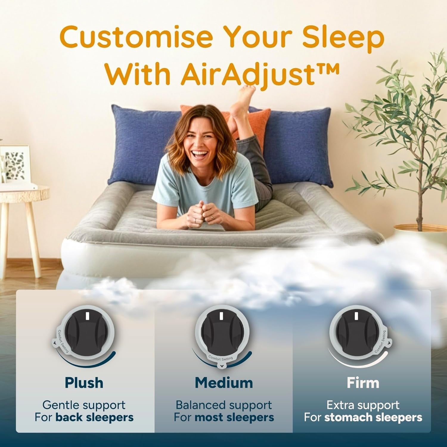 Luxury Single Air Bed Built-In Pump USB Nightlight Adjustable Firmness