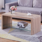Modern Rectangular Coffee Table with Tempered Glass & Lower Shelf 100x45x45cm