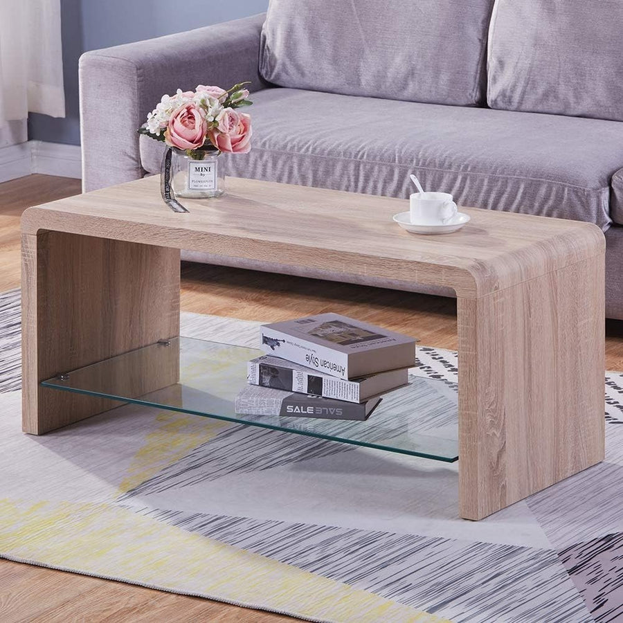 Modern Rectangular Coffee Table with Tempered Glass & Lower Shelf 100x45x45cm