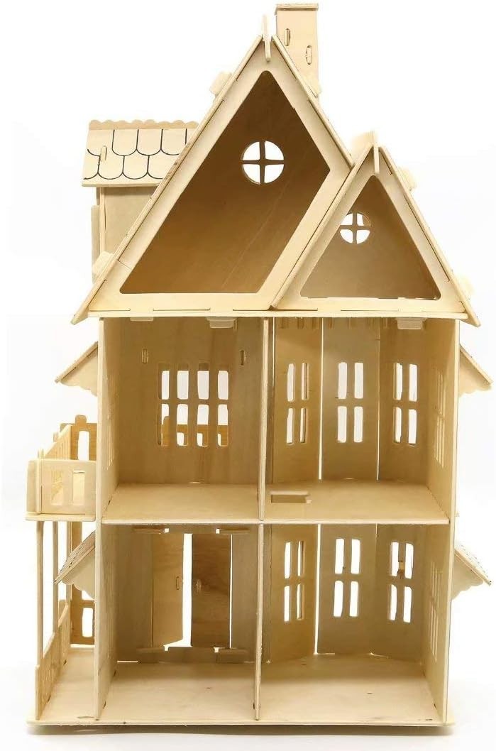3D Wooden Dollhouse Puzzle Kit - DIY Fantasy Villa Model for Teens & Adults