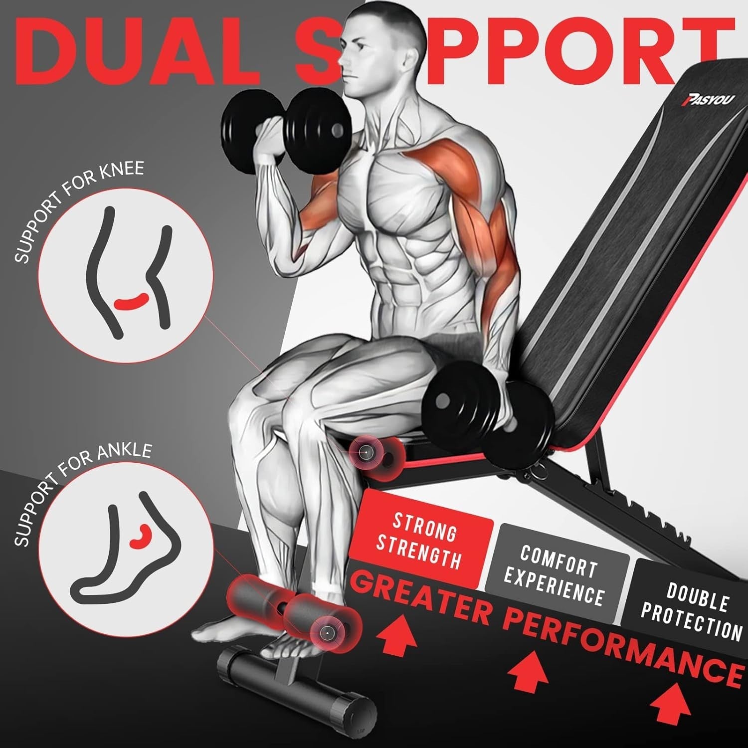 Adjustable Weight Bench Foldable Incline Decline 500lb Capacity Home Gym