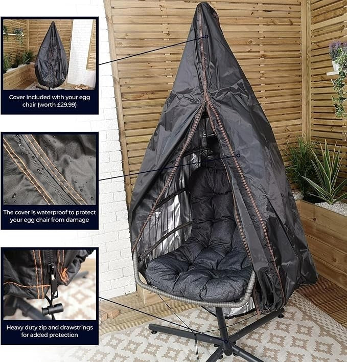 Luxury Rattan Hanging Egg Chair w/ Stand & Waterproof Cover – Swing Seat