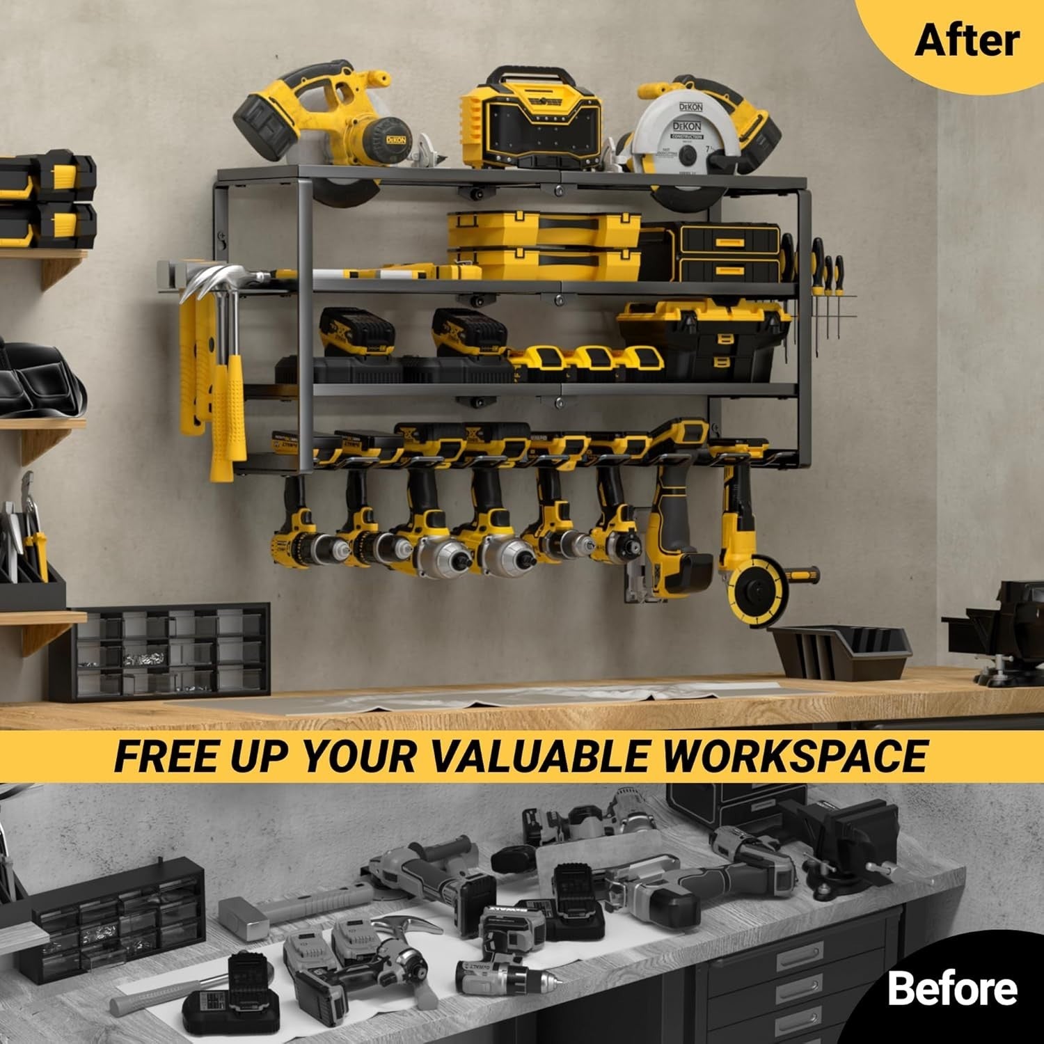 Heavy-Duty 4-Layer Black Tool Rack 82.6W x 21D x 39H cm – Garage