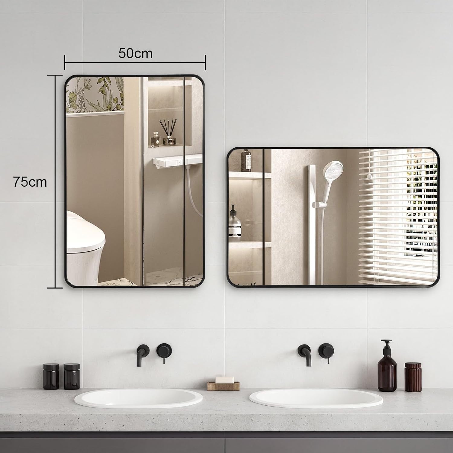 Wall Mounted Rectangle Mirror 100x70cm Black Frame Bathroom Living Room