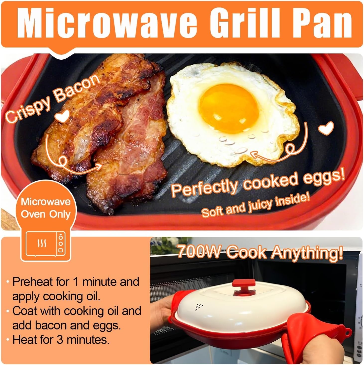 Red Microwave Grill Pan with Lid – Non-Stick Cooking & Roasting