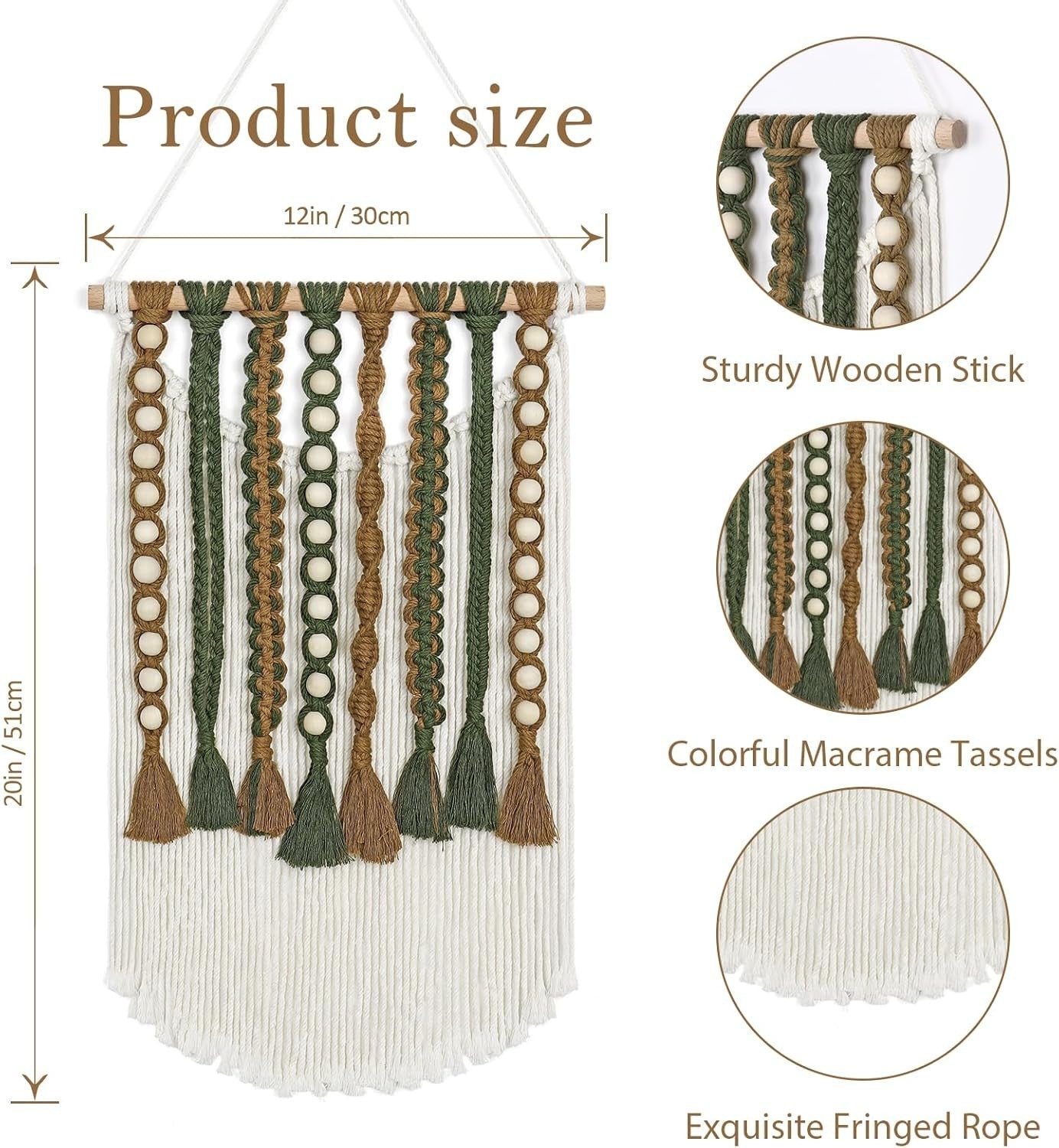 Small Boho Macrame Wall Hanging 12"x20" Tassel Tapestry Decor