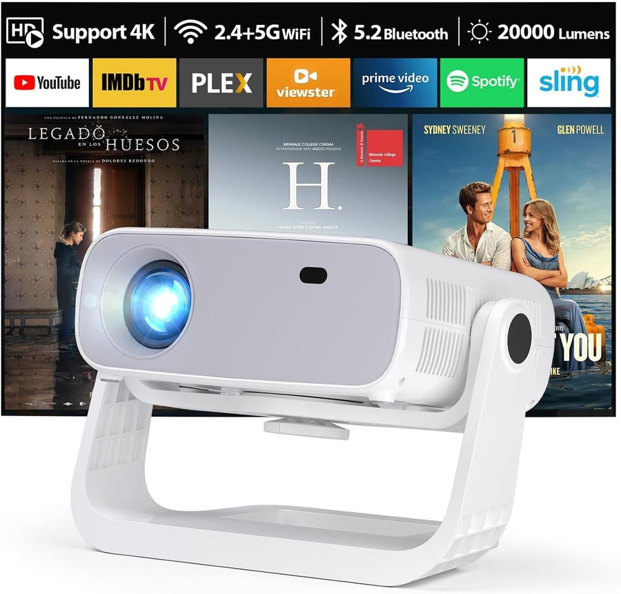 Smart 1080P Projector 4K WiFi 6 Bluetooth Built-In Apps 120° Stand