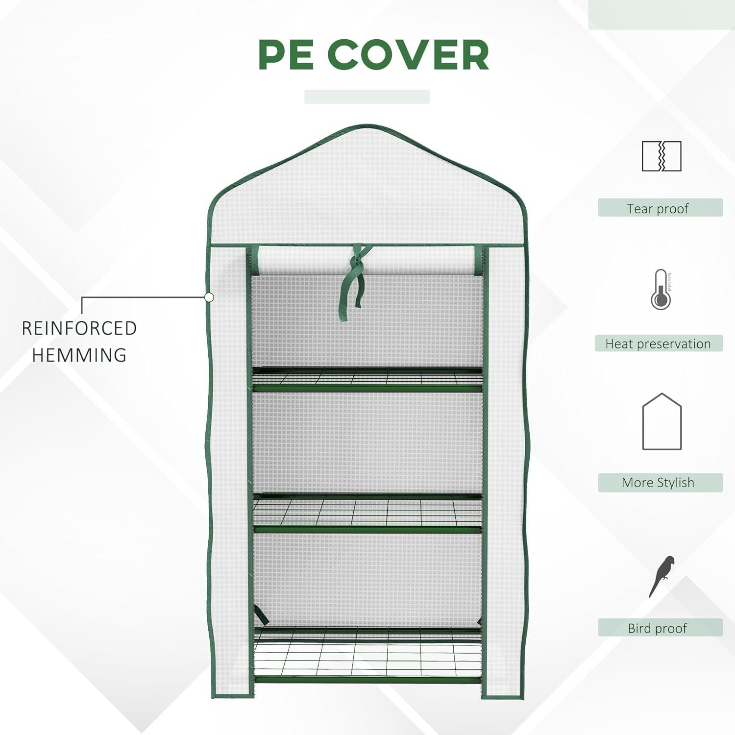 3 Tier Mini Greenhouse with Reinforced PE Cover Roll-Up Door for Plants