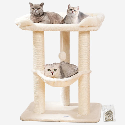71cm Cat Tree Tower with Large Bed Hammock Sisal Scratching Posts Indoor