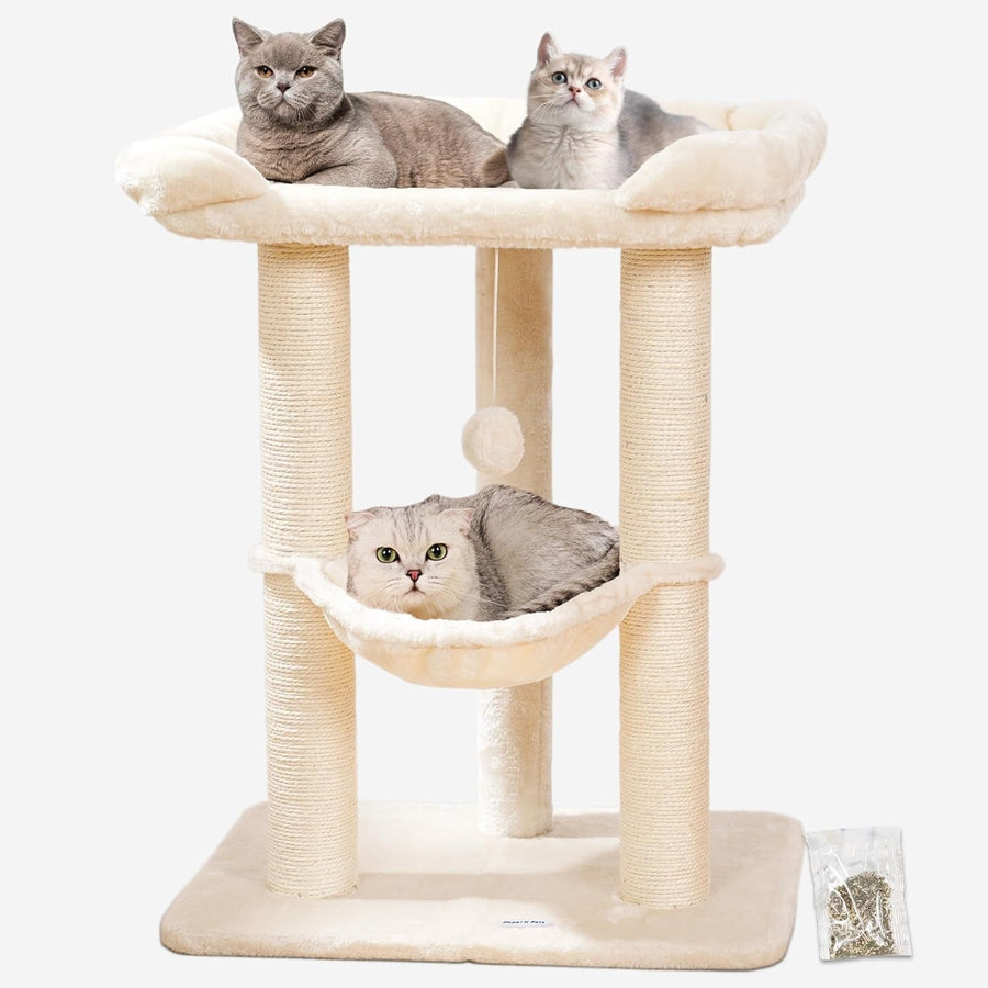 71cm Cat Tree Tower with Large Bed Hammock Sisal Scratching Posts Indoor