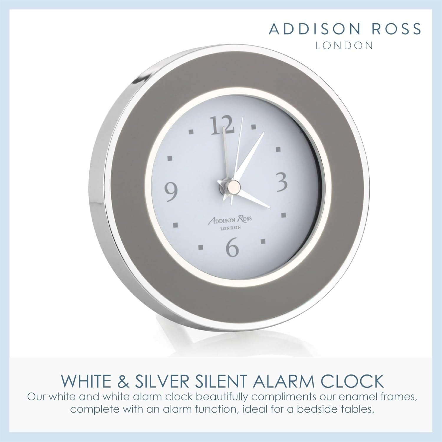 Silent Sweep Battery Alarm Clock Compact Bedside Home Office White
