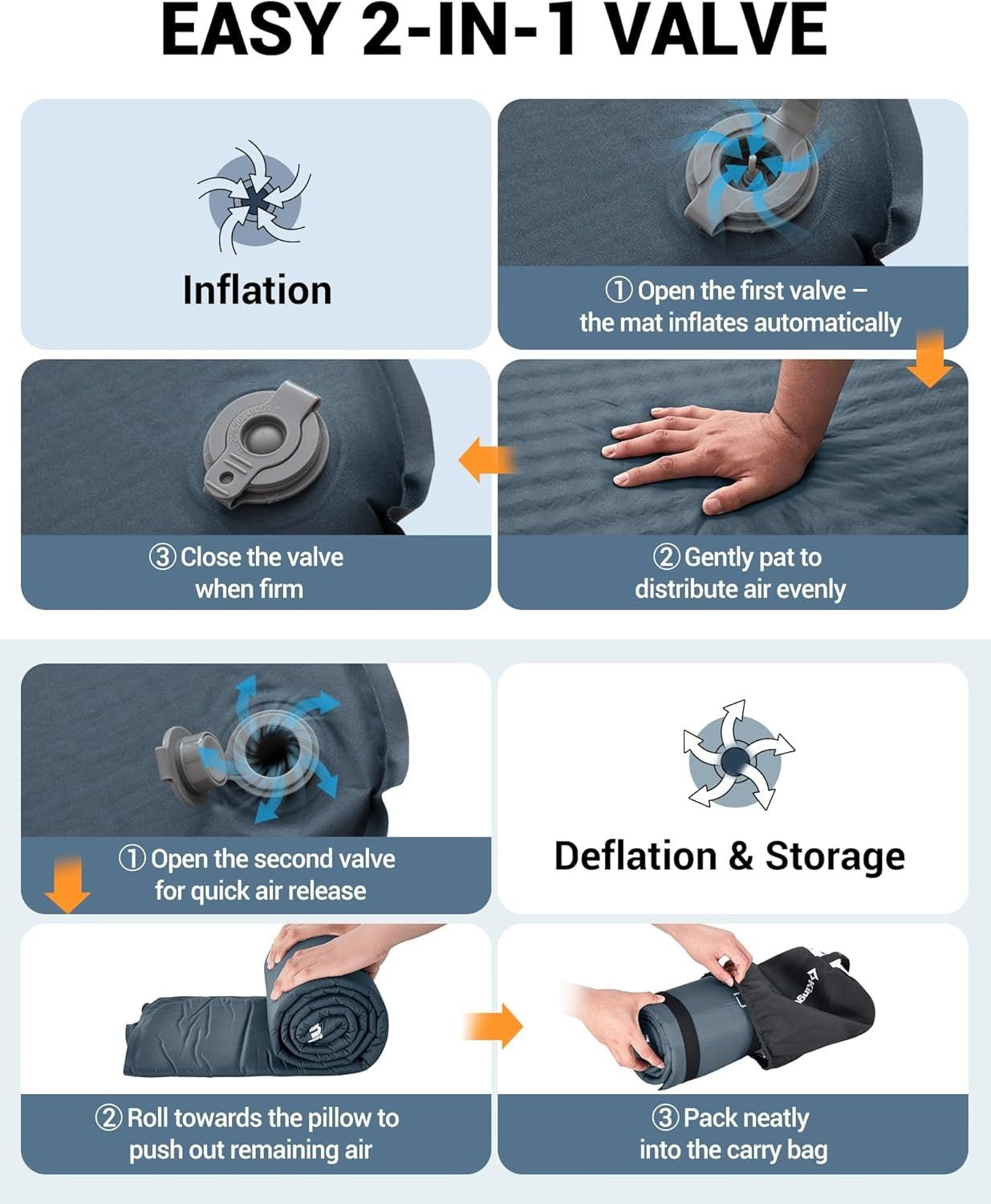 Self-Inflating Camping Mat 183x51x3cm Ultralight Sleeping Pad Air Mattress