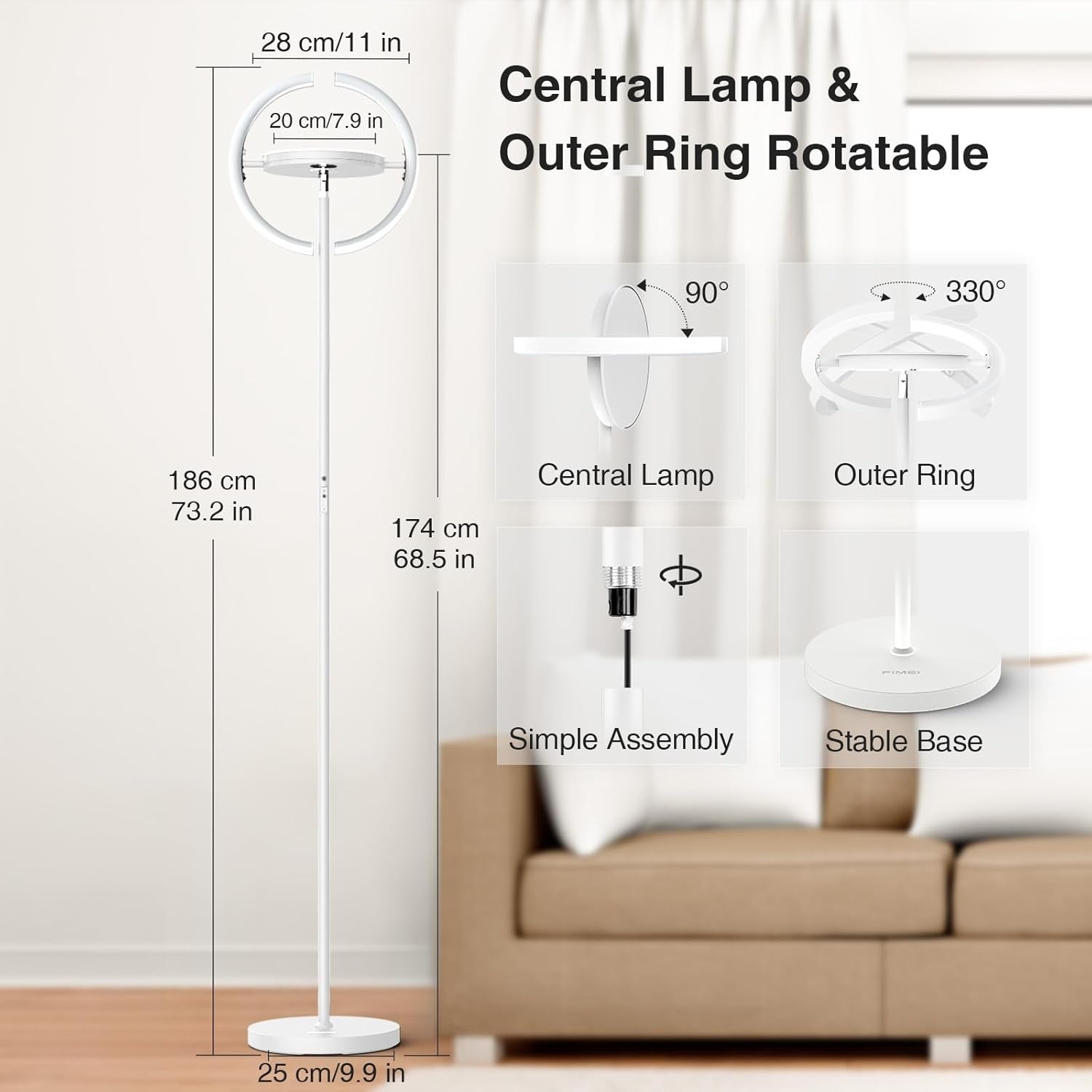 LED Uplighter Floor Lamp Stepless Dimming Touch Remote 3000K–6000K