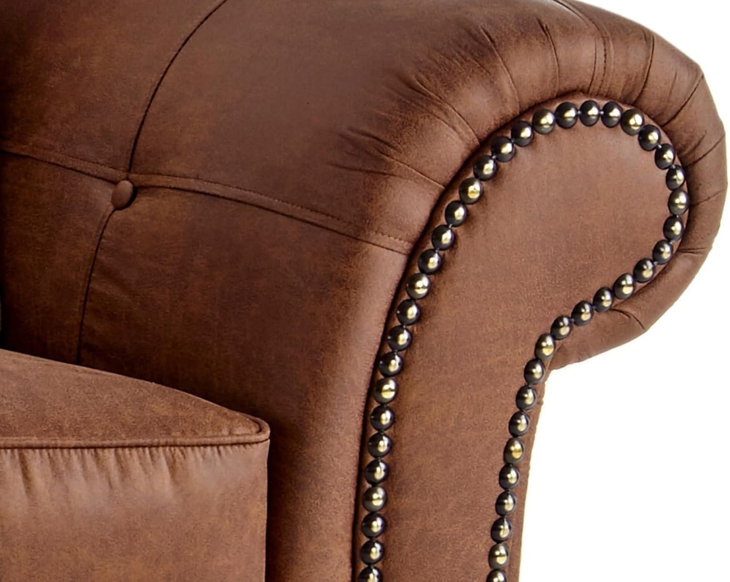 Luxury Brown L-Shaped Corner Sofa 5 Seater Faux Leather High Back Suite