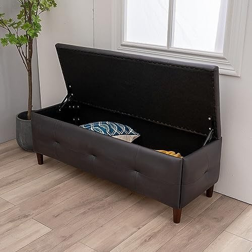 Black Faux Leather Storage Ottoman Bench with Seat & Lift-Up Lid 115x45x45