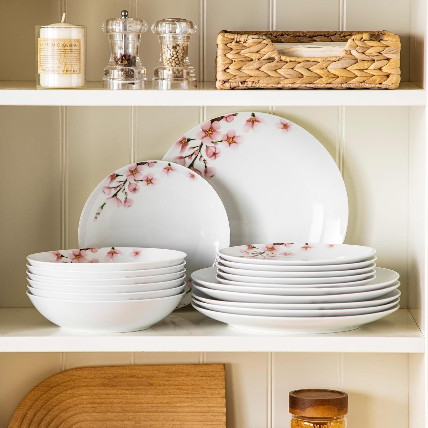 18 Piece Porcelain Dinner Set Floral Plates Bowls Dishwasher Microwave Safe
