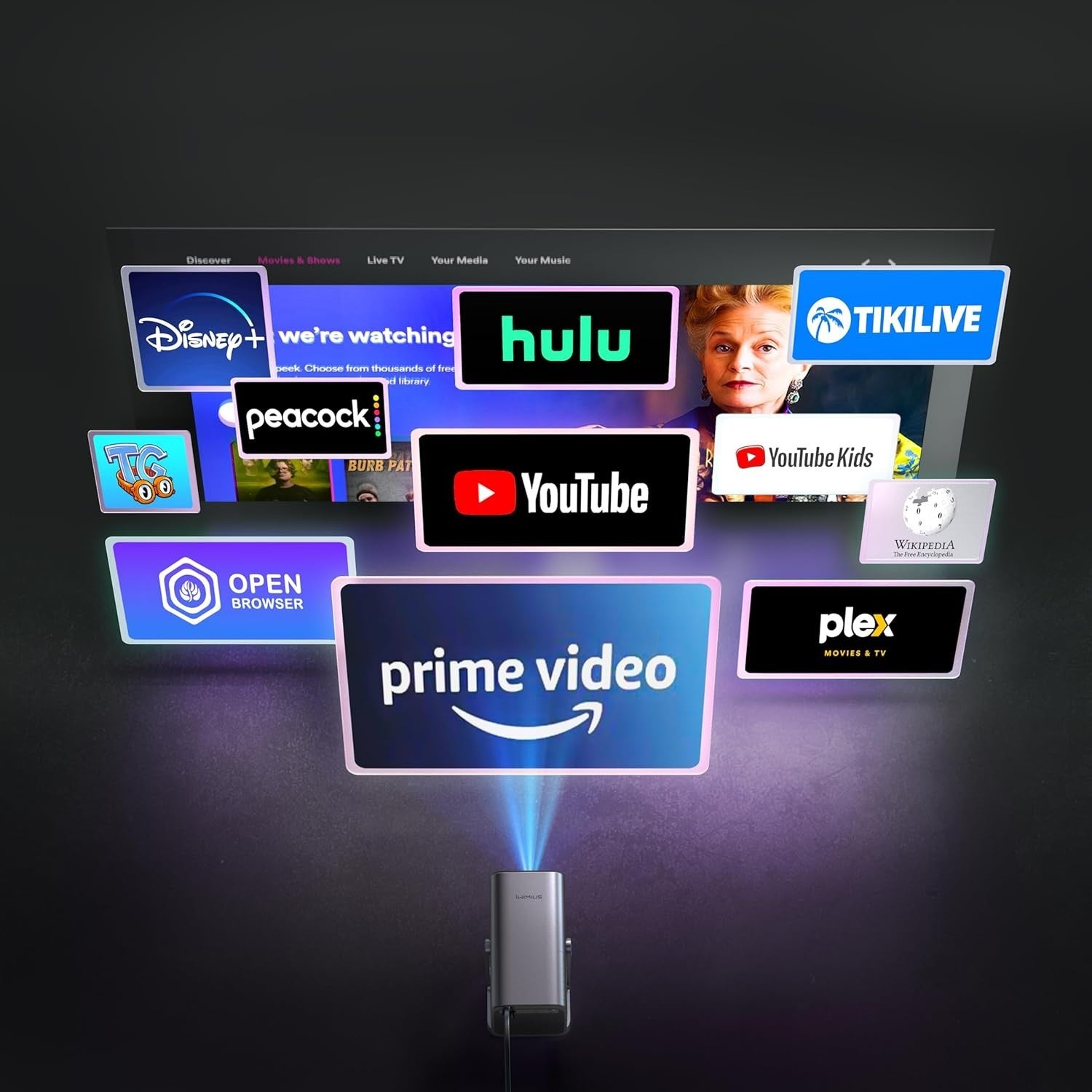 1080P Netflix Smart Projector 800 ANSI WiFi 6 Bluetooth 360° Portable