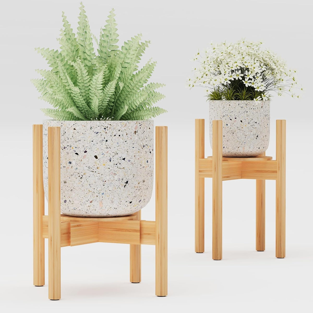Adjustable Bamboo Plant Stand with Removable Tray | Natural Indoor Pot Holder