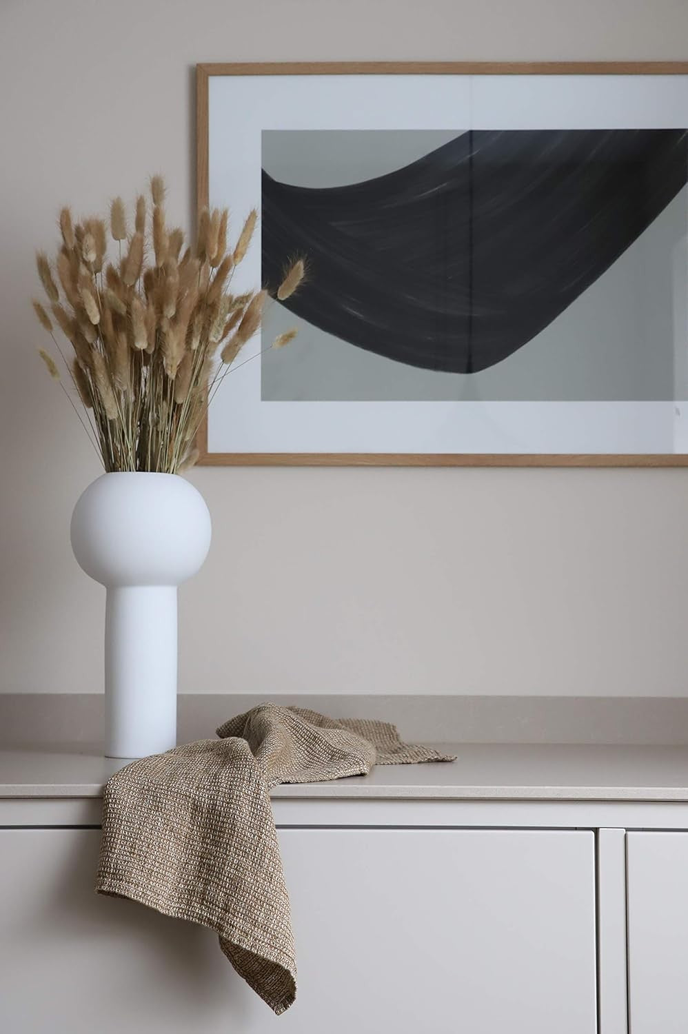 White Ceramic Pillar Vase 32cm Modern Minimalist Table Home Decor