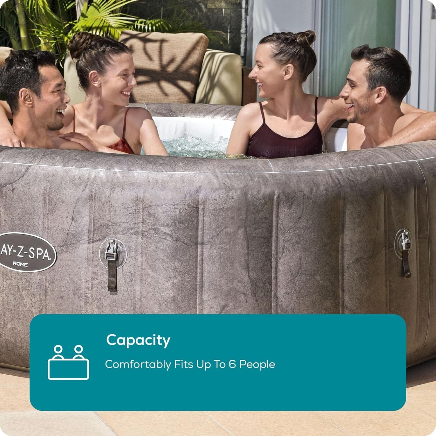 Inflatable Hot Tub Spa 180 Air Jet Smart App Control 4–6 Person Square