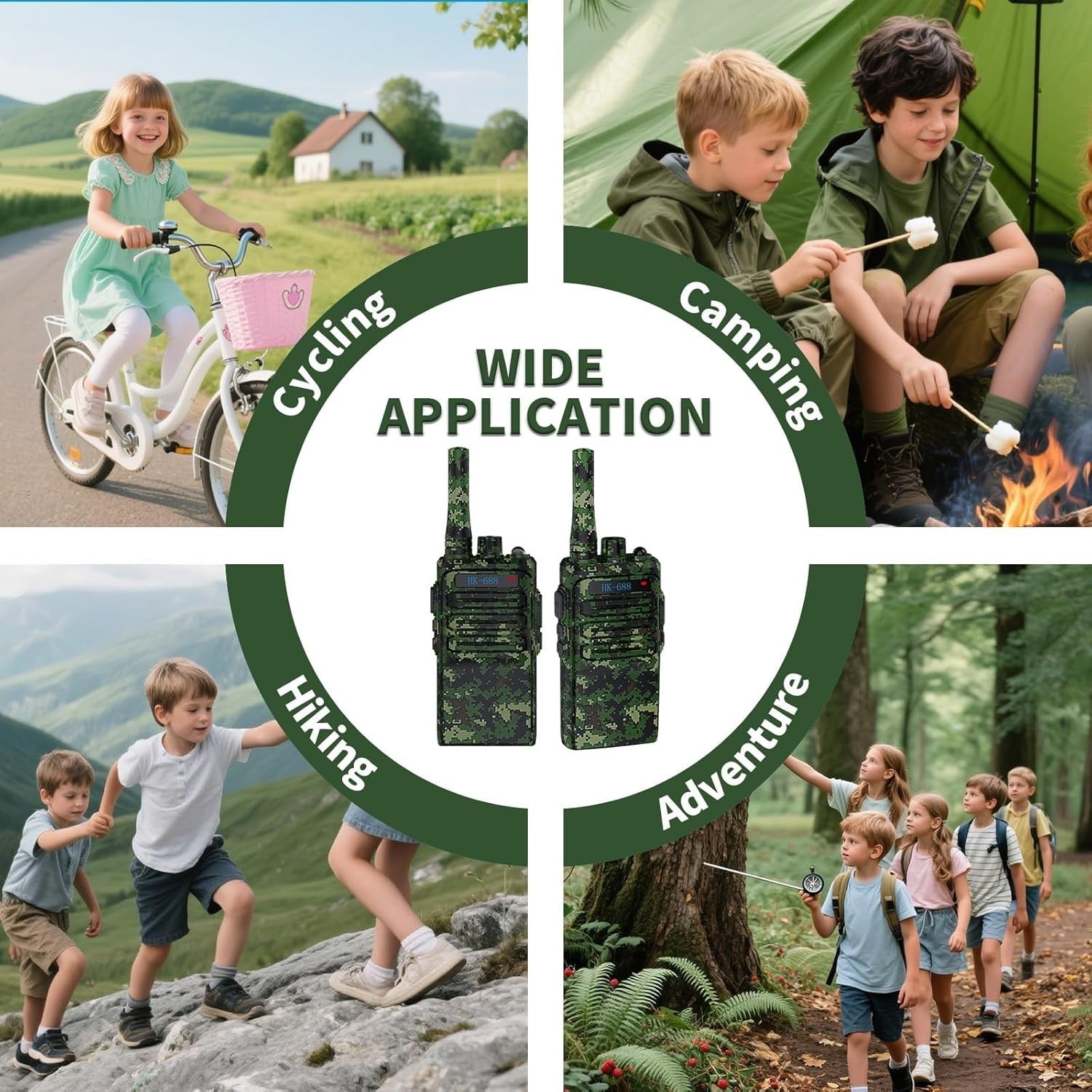 Kids Walkie Talkies Rechargeable 3KM Range 8 Channel VOX Flashlight Camo