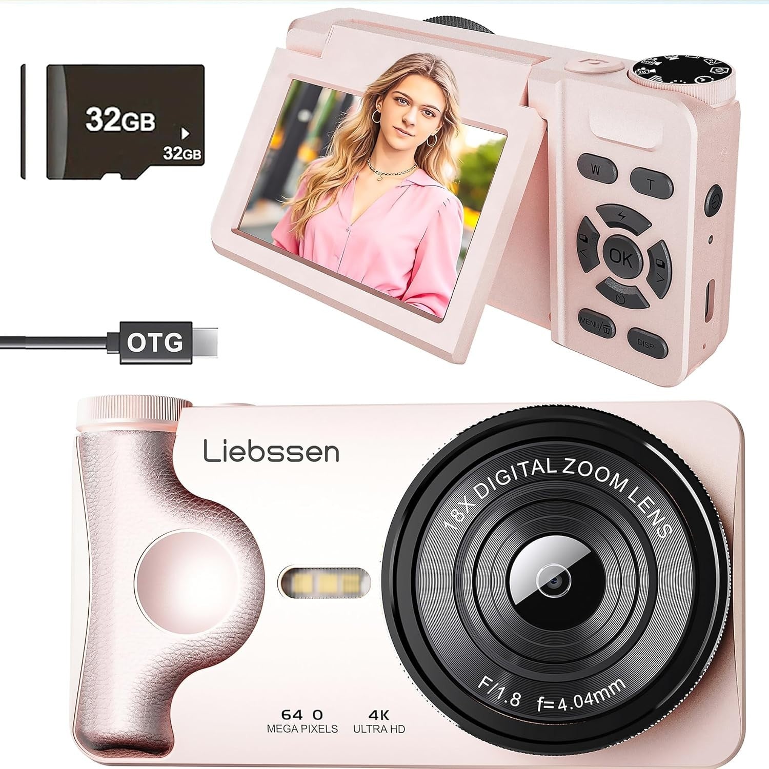 4K 64MP Digital Camera Flip Screen Autofocus Vlogging Camera 32GB