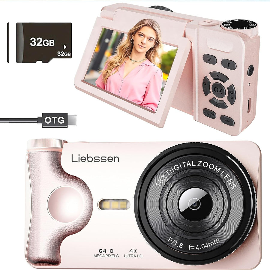 4K 64MP Digital Camera Flip Screen Autofocus Vlogging Camera 32GB