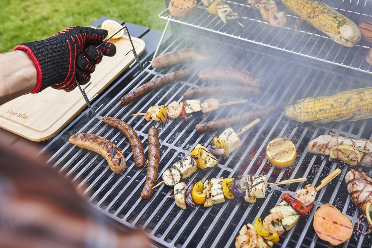 Large Charcoal BBQ Grill with Adjustable Grate & Side Shelf