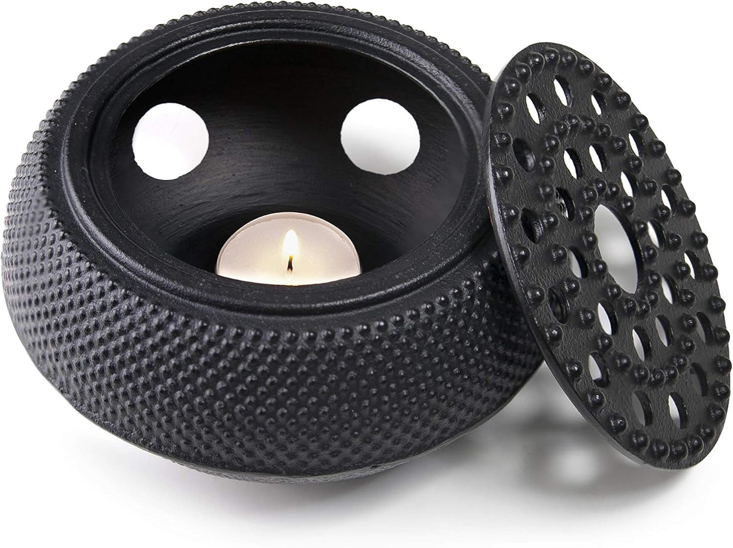 Cast Iron Teapot Warmer 14cm Candle Heated Tea Pot Stand Black