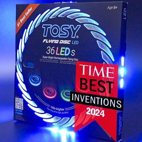 TOSY Blue LED Flying Disc | Rechargeable Smart Toy, Waterproof, 36 LEDs