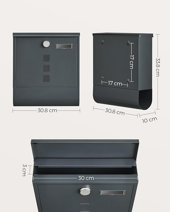 Lockable Wall Mounted Mailbox Anthracite Grey Secure Post Box with Holder