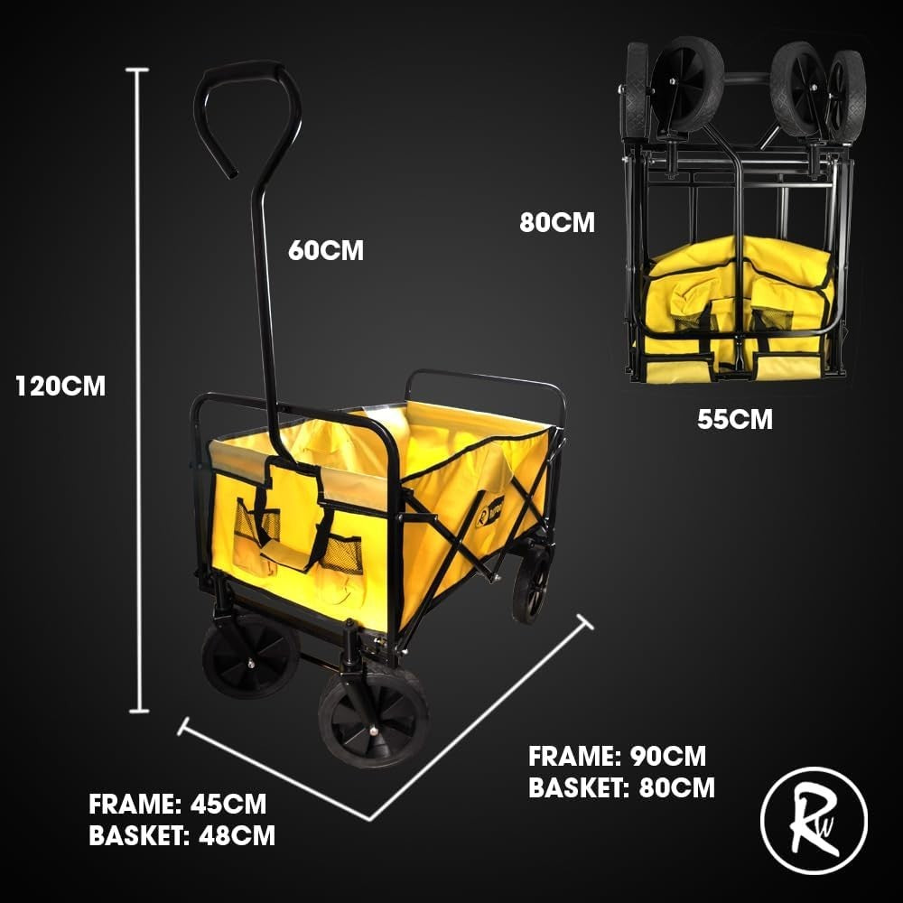 Foldable Garden Trolley Cart 200kg Heavy Duty Utility Wagon All Terrain Yellow