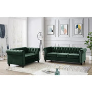 Green Velvet Chesterfield 2 Seater Sofa Tufted Scroll Arm UK Ready