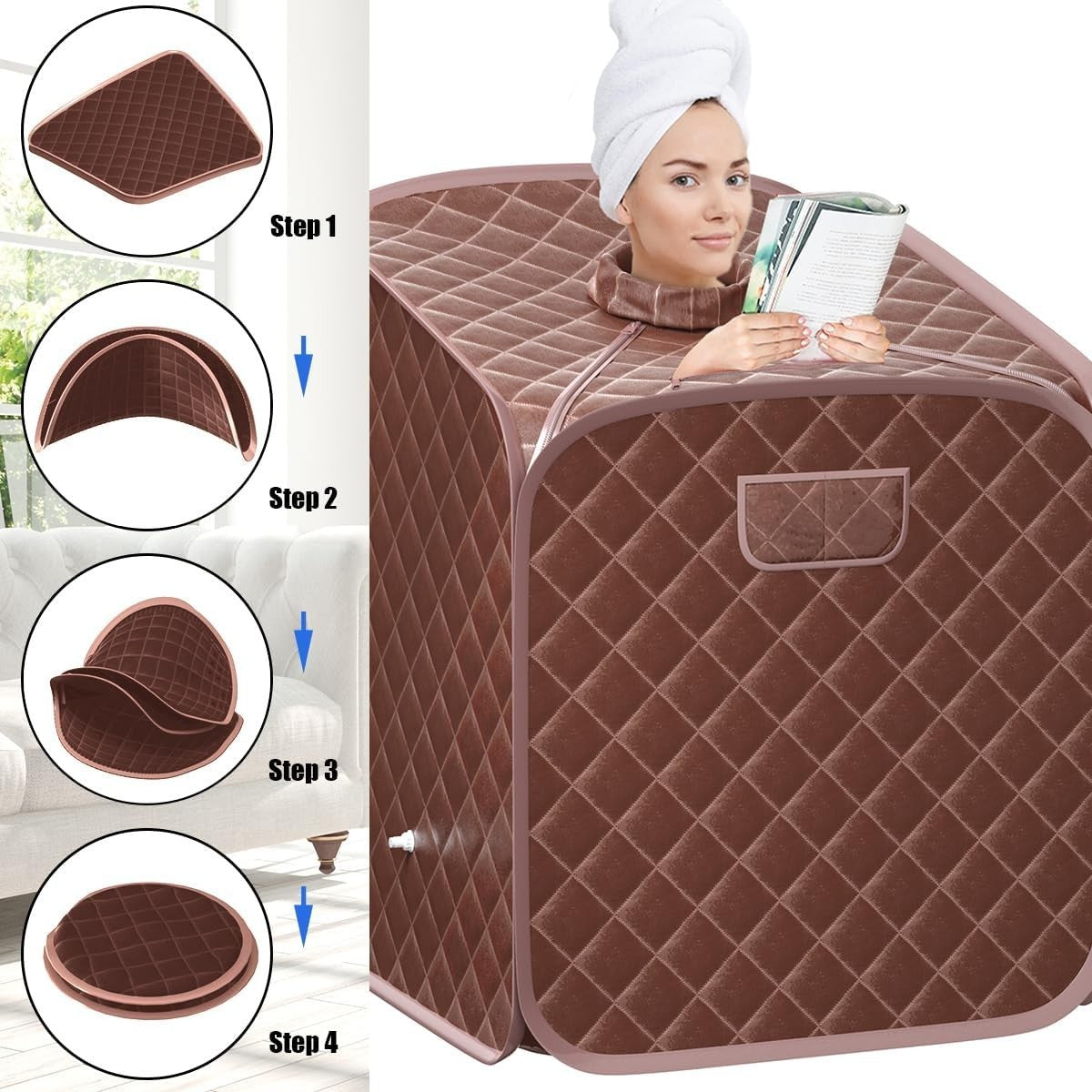 Portable Steam Sauna Tent Coffee 1000W Home Spa Fast Heat Remote Chair Foot