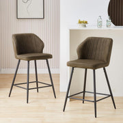 Cream Bar Stool Set of 2 | Faux Leather Counter Stools with Back & Arms