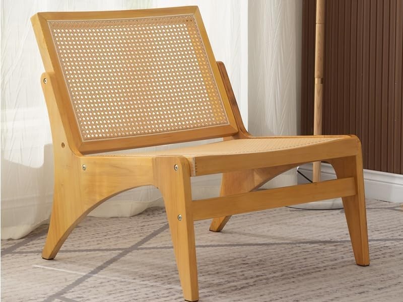 Rattan Accent Lounge Chair Natural Wood Frame Armchair for Living Room