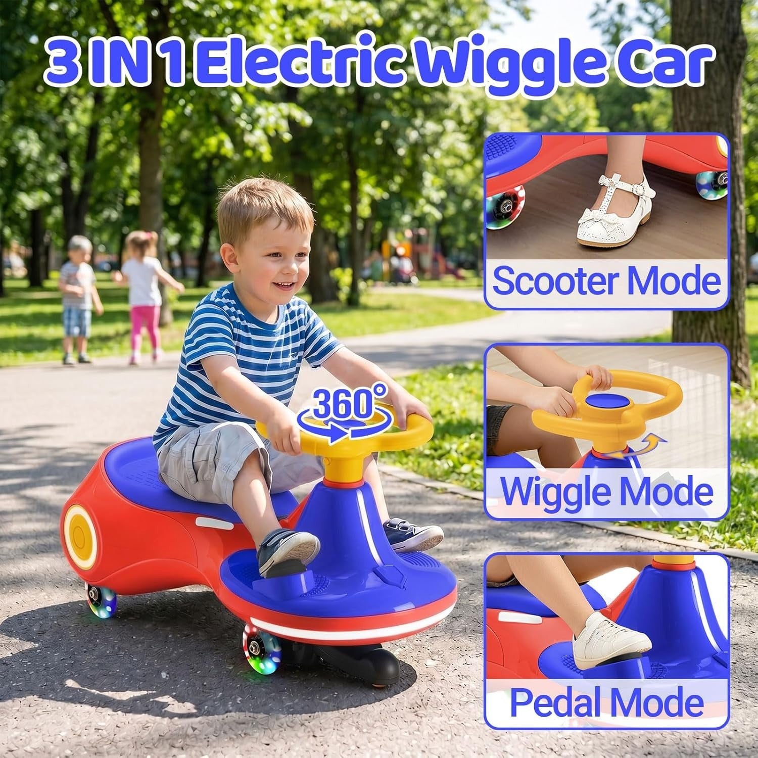 12V Electric Wiggle Car Kids Ride On Scooter LED Wheels Music 70kg