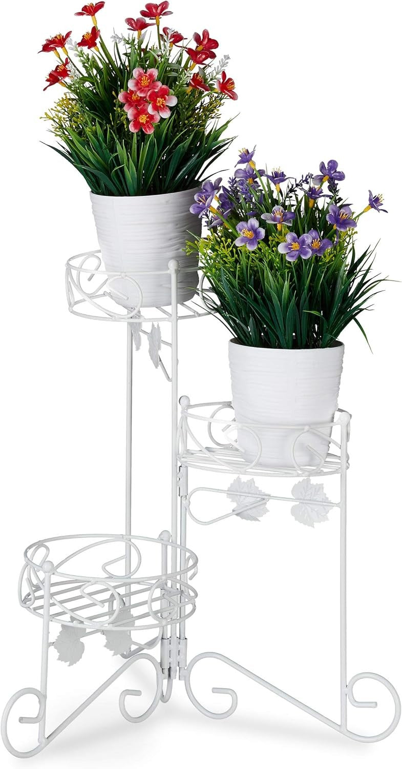 3 Tier Folding Metal Plant Stand Indoor Outdoor Vintage Flower Pot Holder
