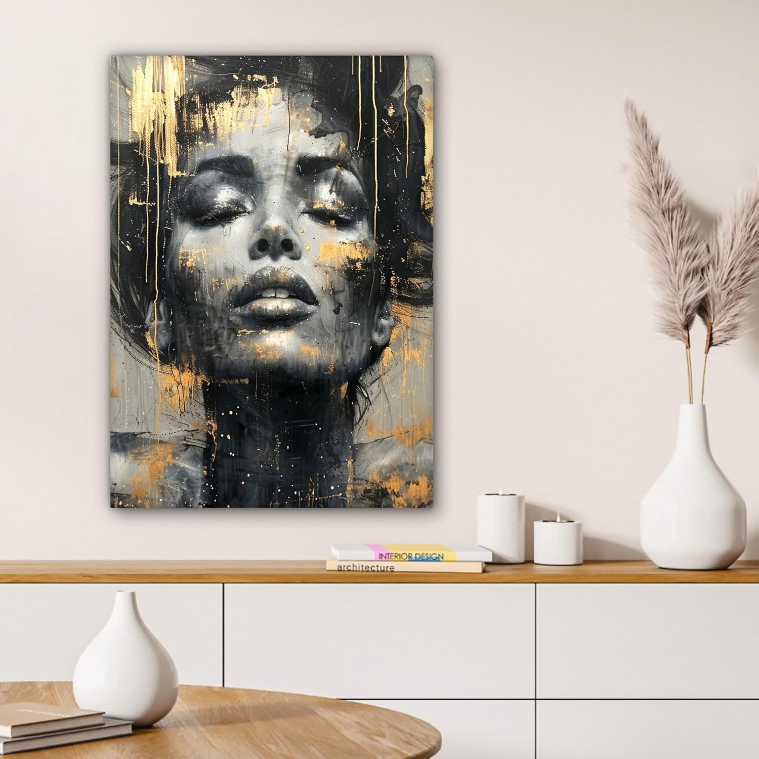Abstract Woman Canvas Wall Art 50x70cm Gold Glamour Framed Print