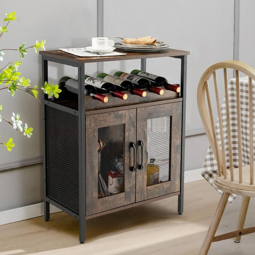 Wine Bar Cabinet Rustic Industrial Drinks Sideboard Glass Holder Shelf Unit